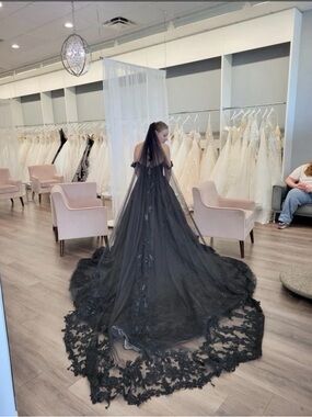 Sophia Tolli Black Lace Gown with Dramatic Train Black Wedding Dress